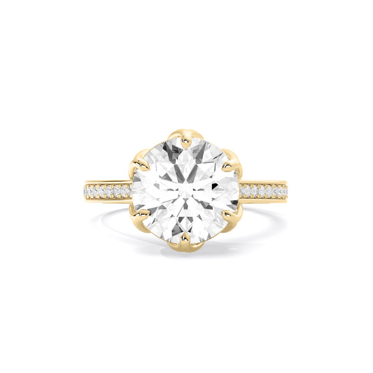 Round Floral Basket Pave Lab Grown Diamond Ring Gold
