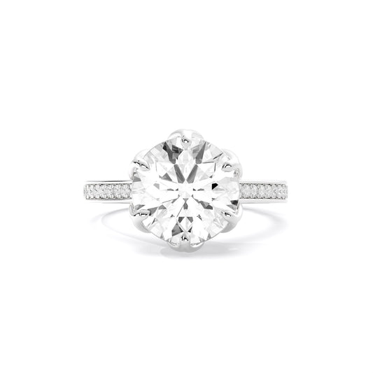 Round Floral Basket Pave Lab Grown Diamond Ring White Gold