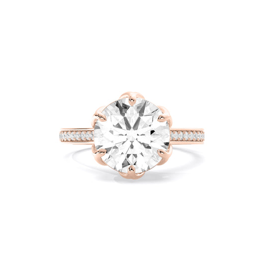 Round Floral Basket Pave Lab Grown Diamond Ring Rose Gold