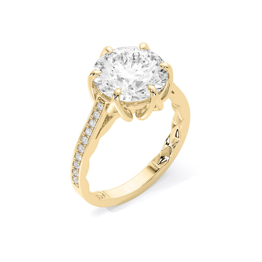 Round Floral Basket Pave Lab Grown Diamond Ring Gold