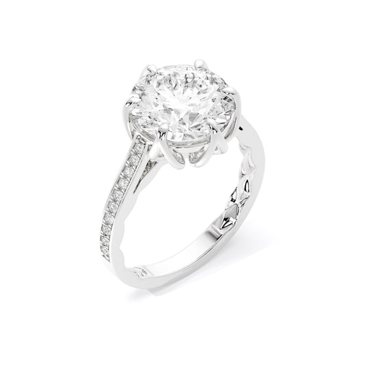 Round Floral Basket Pave Lab Grown Diamond Ring White Gold