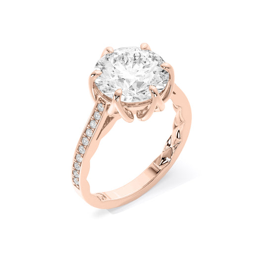 Round Floral Basket Pave Lab Grown Diamond Ring Rose Gold