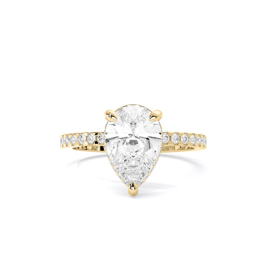 Hidden Halo Pear Lab Grown Diamond Ring Gold