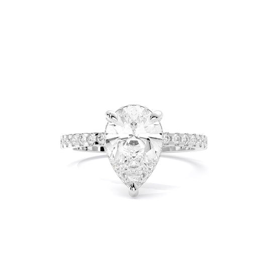 Hidden Halo Pear Lab Grown Diamond Ring White Gold