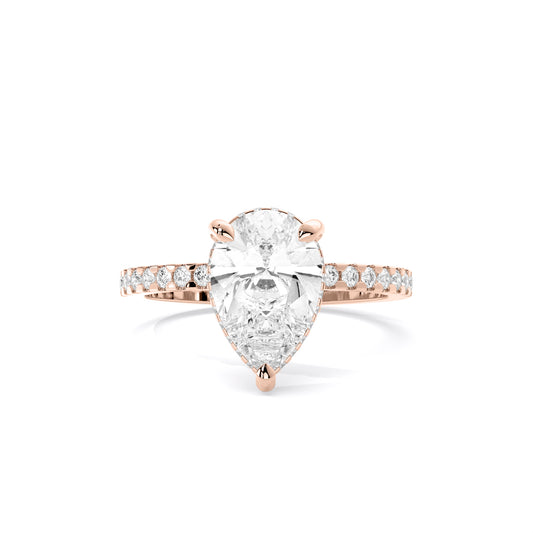 Pear Shape Hidden Halo Pave Lab Grown Diamond Ring Rose Gold