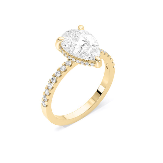 Hidden Halo Pear Lab Grown Diamond Ring Gold