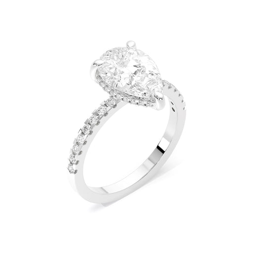 Pear Shape Hidden Halo Pave Lab Grown Diamond Ring White Gold