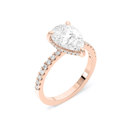 Hidden Halo Pear Lab Grown Diamond Ring Rose Gold