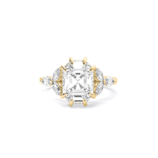 Emerald Cut Vintage Floral Cluster Lab Grown Diamond Ring Gold