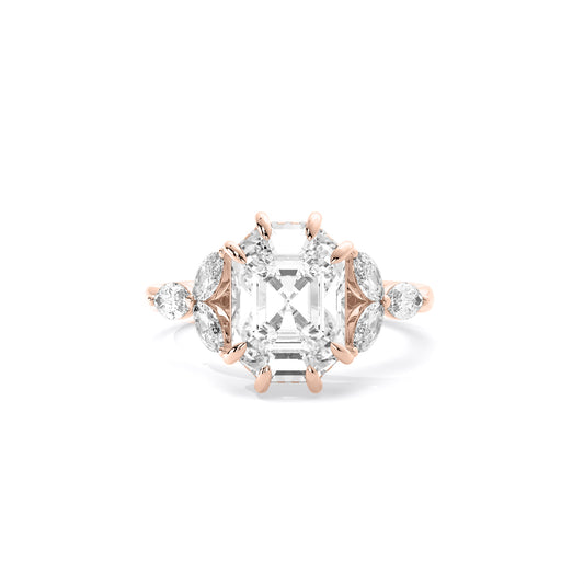 Emerald Cut Vintage Floral Cluster Lab Grown Diamond Ring Rose Gold