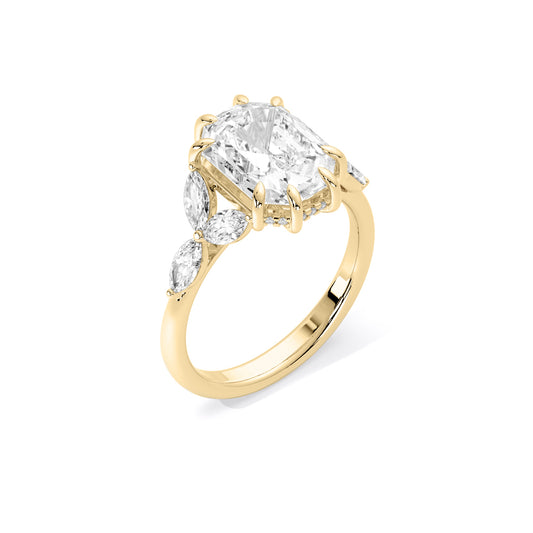 Emerald Cut Vintage Floral Cluster Lab Grown Diamond Ring Gold