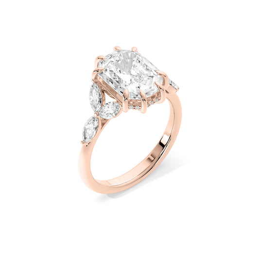 Emerald Cut Vintage Floral Cluster Lab Grown Diamond Ring Rose Gold