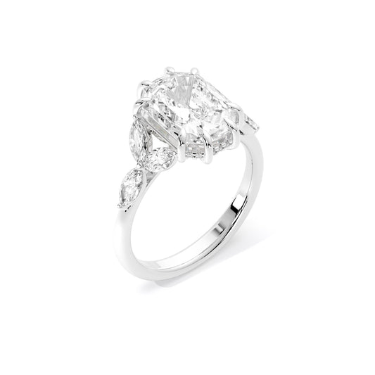 Emerald Cut Vintage Floral Cluster Lab Grown Diamond Ring White Gold