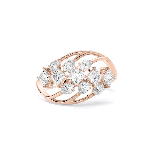 Princess Cut Open Leaf Lab Grown Diamond Ring Rose Gold