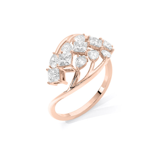 Princess Cut Open Leaf Lab Grown Diamond Ring Rose Gold