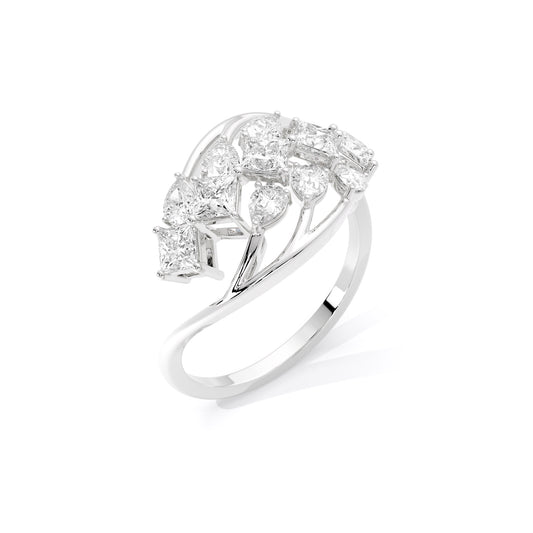 Princess Cut Open Leaf Lab Grown Diamond Ring White Gold