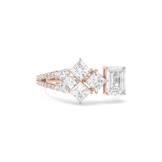 Emerald Cut Princess Cluster Lab Grown Diamond Ring Rose Gold