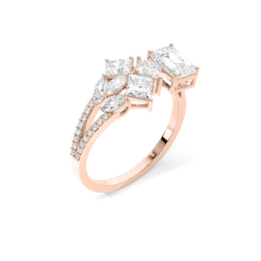 Emerald Cut Princess Cluster Lab Grown Diamond Ring Rose Gold