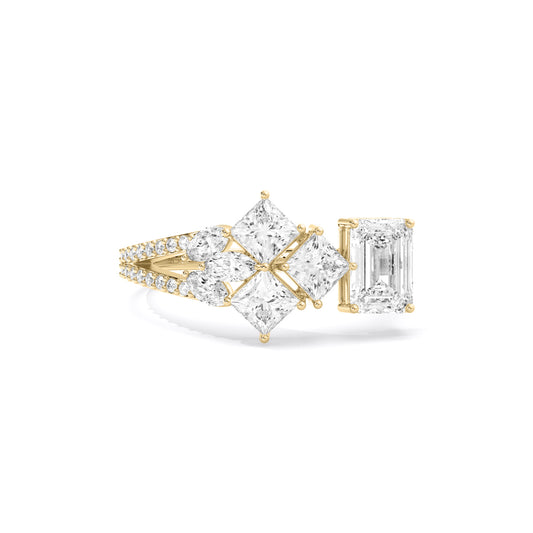 Emerald Cut Princess Cluster Lab Grown Diamond Ring Gold