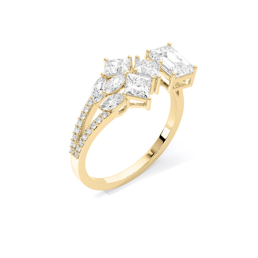 Emerald Cut Princess Cluster Lab Grown Diamond Ring Gold