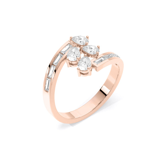 Pear Cluster Baguette Lab Grown Diamond Bypass Ring Rose Gold