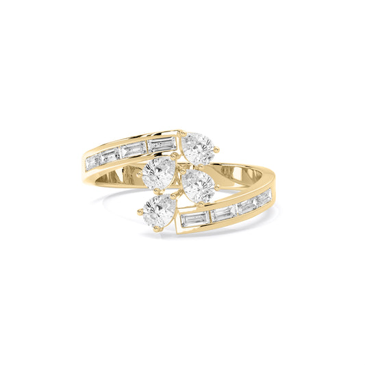 Pear Cluster Baguette Lab Grown Diamond Bypass Ring Gold