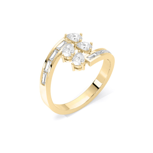Pear Cluster Baguette Lab Grown Diamond Bypass Ring Gold