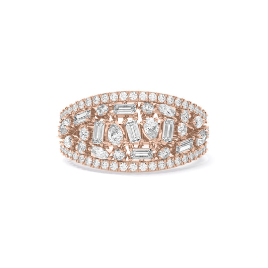 Mixed Shape Mosaic Lab Grown Diamond Dome Ring Rose Gold