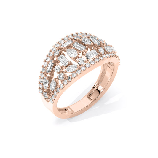 Baguette Mosaic Wide Band Lab Grown Diamond Ring Rose Gold