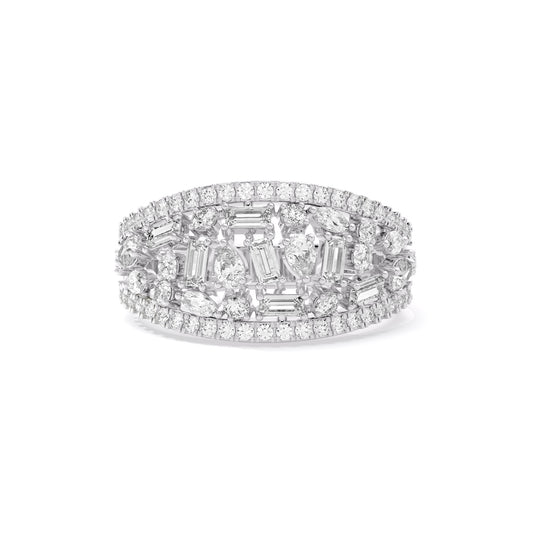 Baguette Mosaic Wide Band Lab Grown Diamond Ring White Gold