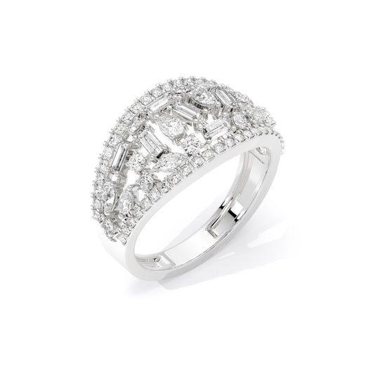 Mixed Shape Mosaic Lab Grown Diamond Dome Ring White Gold