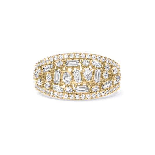 Baguette Mosaic Wide Band Lab Grown Diamond Ring Gold