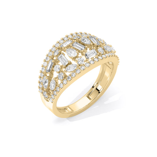 Baguette Mosaic Wide Band Lab Grown Diamond Ring Gold