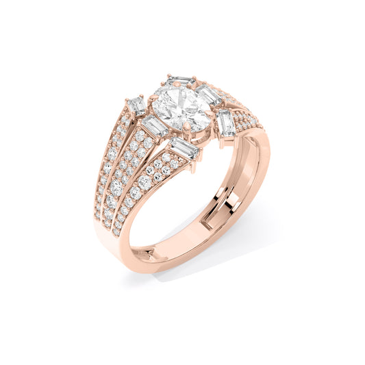 Oval Cut Wide Fan Wing Lab Grown Diamond Ring Rose Gold