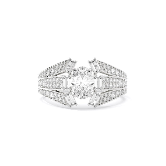 Oval Center Baguette Wing Lab Grown Diamond Ring White Gold