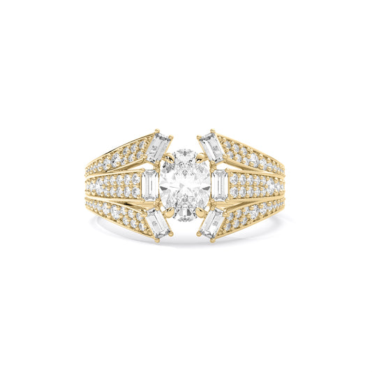 Oval Cut Wide Fan Wing Lab Grown Diamond Ring Gold