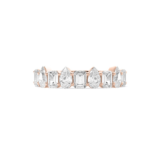 Emerald Pear Alternating Lab Grown Diamond Ring Rose Gold