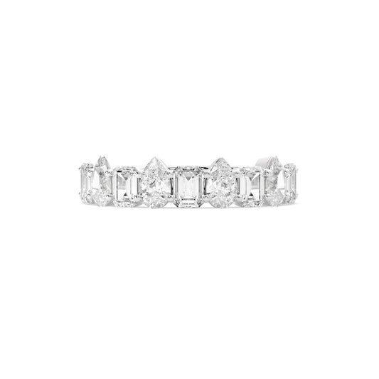 Emerald Pear Alternating Lab Grown Diamond Ring White Gold