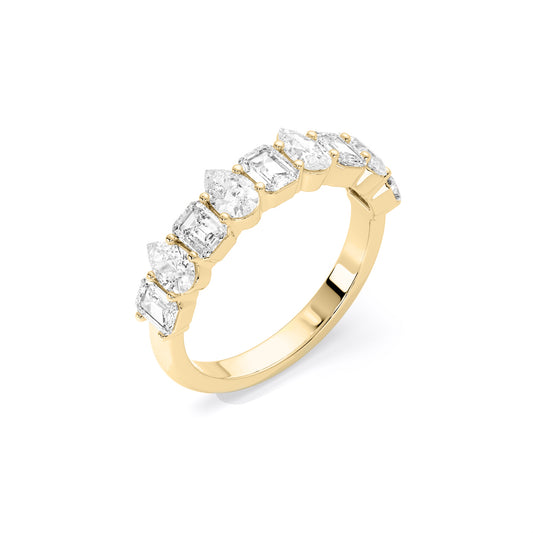 Emerald Pear Alternating Lab Grown Diamond Ring Gold