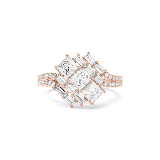 Princess Baguette Lattice Lab Grown Diamond Ring Rose Gold
