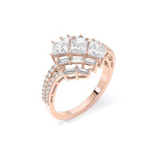 Princess Cut Geometric Cluster Lab Grown Diamond Ring Rose Gold