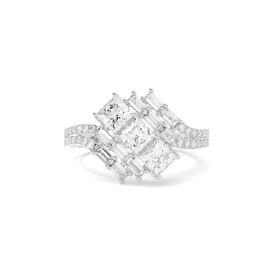 Princess Baguette Lattice Lab Grown Diamond Ring White Gold
