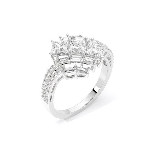 Princess Baguette Lattice Lab Grown Diamond Ring White Gold