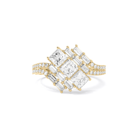 Princess Cut Geometric Cluster Lab Grown Diamond Ring Gold