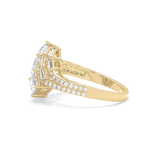 Princess Baguette Lattice Lab Grown Diamond Ring Gold