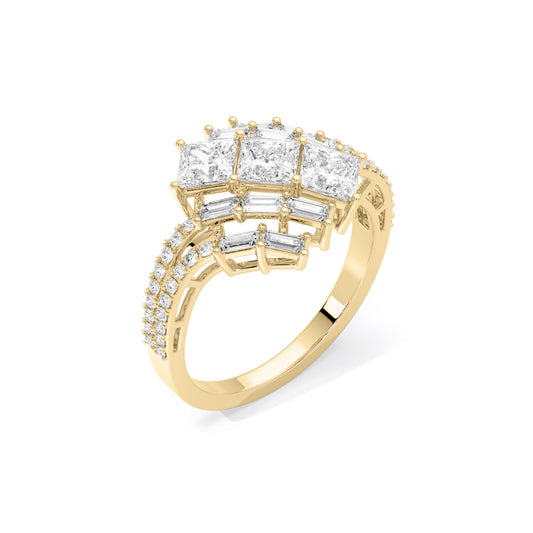 Princess Cut Geometric Cluster Lab Grown Diamond Ring Gold