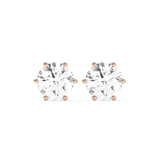 6 Prong Round Lab Grown Diamond Stud Earrings Rose Gold