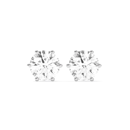 6 Prong Round Lab Grown Diamond Stud Earrings White Gold