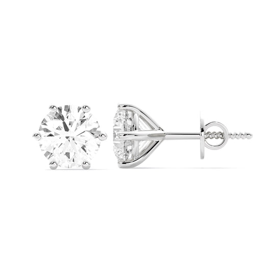 6 Prong Round Lab Grown Diamond Stud Earrings White Gold