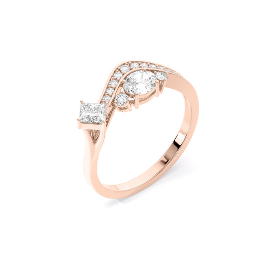 Princess Oval Bypass Toi et Moi Lab Grown Diamond Rose Gold
